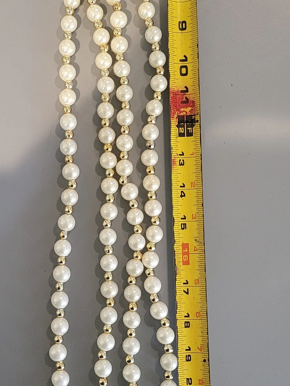 Set of 3 Pearl & Gold Beaded Garlands 25.5 Ft